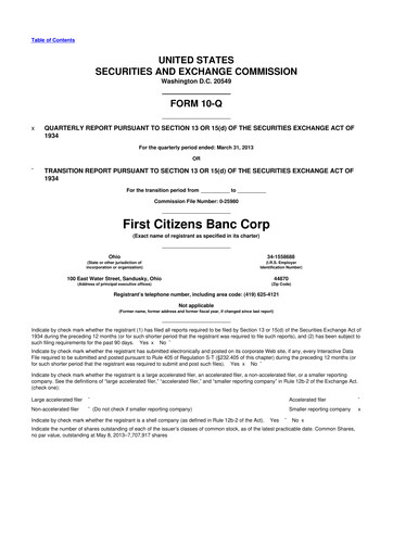 Thumbnail Civista Bancshares
 10-Q Quarterly Report FY2013 