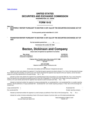 Thumbnail Becton Dickinson 10-Q Quarterly Report FY2013 
