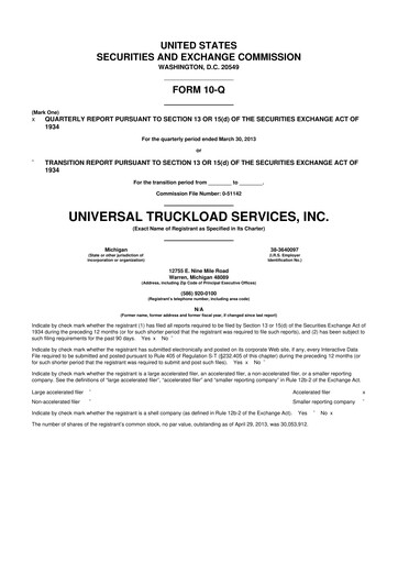 Thumbnail Universal Logistics Holdings 10-Q Quarterly Report FY2013 