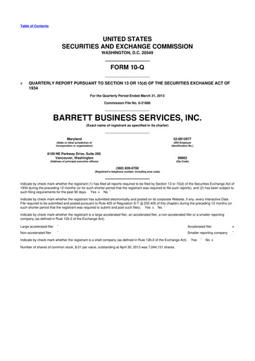 Thumbnail Barrett Business Services 10-Q Quarterly Report FY2013 