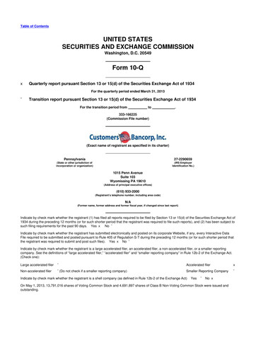 Thumbnail Customers Bancorp
 10-Q Quarterly Report FY2013 