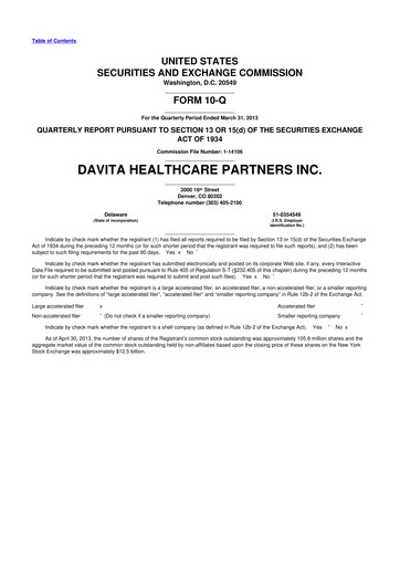 Thumbnail DaVita 10-Q Quarterly Report FY2013 