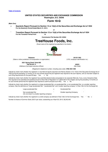 Miniature TreeHouse Foods
 10-Q Rapport trimestriel 2013 