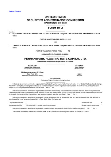 Thumbnail PennantPark Floating Rate Capital Ltd.
 10-Q Quarterly Report FY 