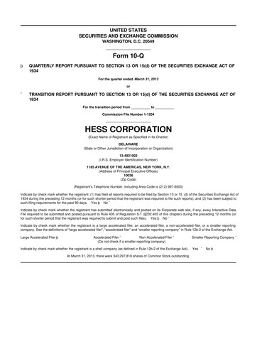 Thumbnail Hess 10-Q Quarterly Report FY2013 