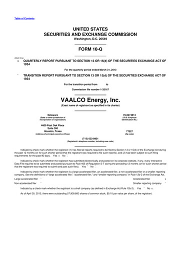 Miniature Vaalco Energy
 10-Q Rapport trimestriel  
