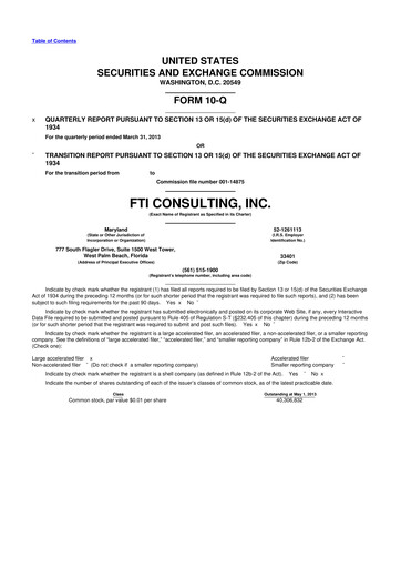 Thumbnail FTI Consulting 10-Q Quarterly Report FY2013 