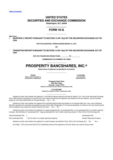 Thumbnail Prosperity Bancshares
 10-Q Quarterly Report FY2013 