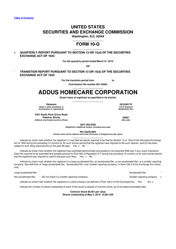 Thumbnail 
Addus HomeCare 10-Q Quarterly Report FY2013 
