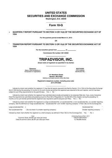 Miniature TripAdvisor 10-Q Rapport trimestriel 2013 
