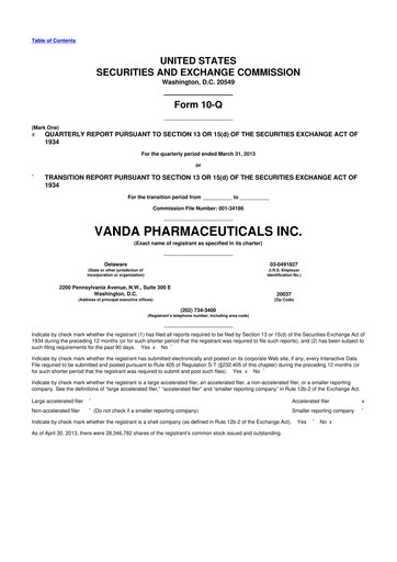 Thumbnail Vanda Pharmaceuticals 10-Q Quarterly Report FY2013 