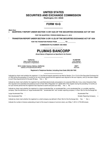 Miniature Plumas Bancorp 10-Q Rapport trimestriel 2013 