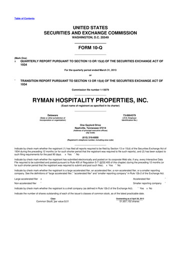 Thumbnail Ryman Hospitality Properties 10-Q Quarterly Report FY2013 