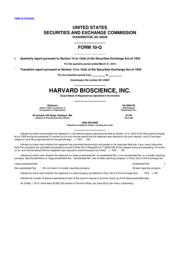 Vorschaubild Harvard Bioscience 10-Q Quartalsbericht 2013 