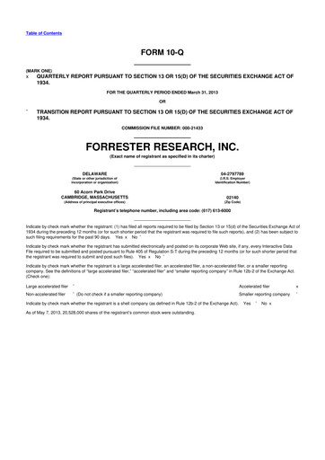 Vorschaubild Forrester Research
 10-Q Quartalsbericht 2013 