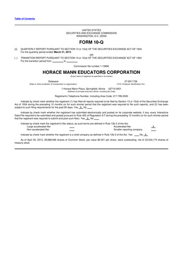 Thumbnail Horace Mann Educators 10-Q Quarterly Report FY2013 