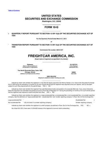 Thumbnail FreightCar America
 10-Q Quarterly Report FY2013 