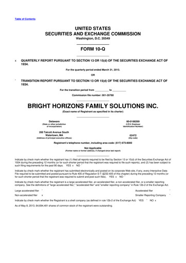 Miniature Bright Horizons 10-Q Rapport trimestriel 2013 
