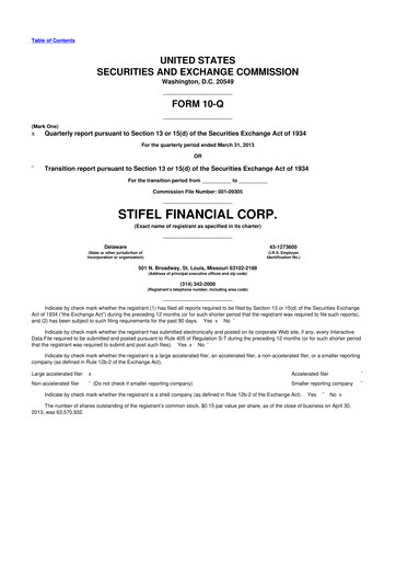 Thumbnail Stifel
 10-Q Quarterly Report FY2013 