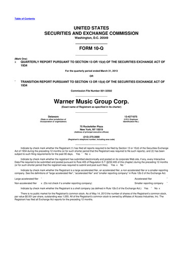 Thumbnail Warner Music Group
 10-Q Quarterly Report FY2013 