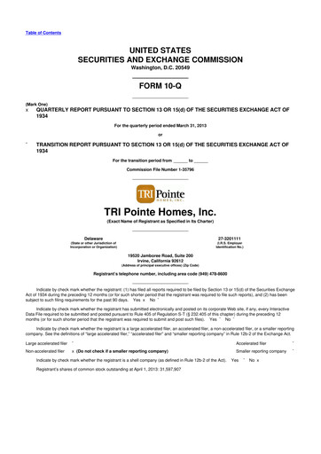 Thumbnail Tri Pointe Homes 10-Q Quarterly Report FY 