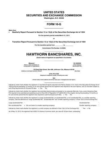 Thumbnail Hawthorn Bancshares 10-Q Quarterly Report FY2013 