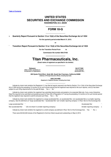 Thumbnail Titan Pharmaceuticals
 10-Q Quarterly Report FY2013 