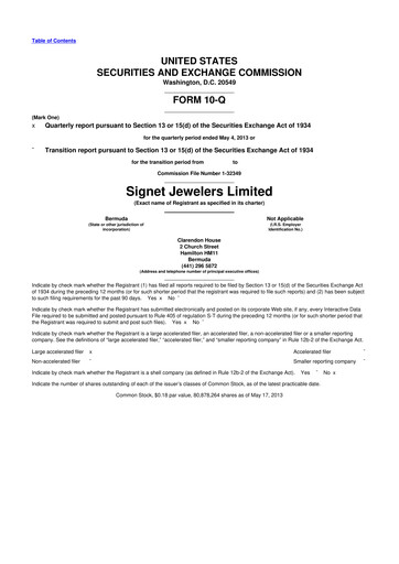 Thumbnail Signet Jewelers
 10-Q Quarterly Report FY 