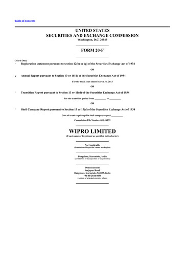 Thumbnail Wipro 20-F Annual Report 