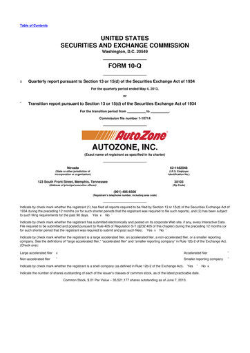Thumbnail AutoZone 10-Q Quarterly Report FY2013 