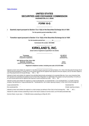 Thumbnail Kirkland's 10-Q Quarterly Report FY 