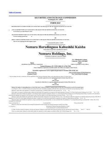 Thumbnail Nomura Holdings 20-F Annual Report 2013