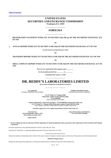 Thumbnail Dr. Reddy's Laboratories 20-F Annual Report 