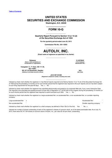 Vorschaubild Autoliv 10-Q Quartalsbericht 2013 
