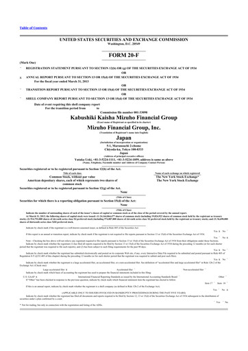 Thumbnail Mizuho Financial Group
 20-F Annual Report 2013