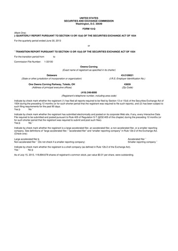 Thumbnail Owens Corning
 10-Q Quarterly Report FY2013 