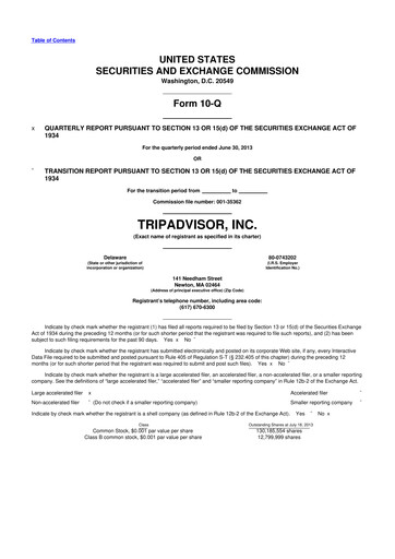 Miniature TripAdvisor 10-Q Rapport trimestriel 2013 