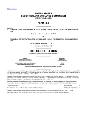 Miniature CTS Corporation 10-Q Rapport trimestriel 2013 