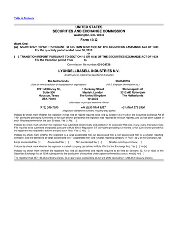 Thumbnail LyondellBasell 10-Q Quarterly Report FY2013 