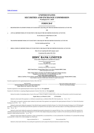 Miniature HDFC Bank 20-F Rapport annuel 2013