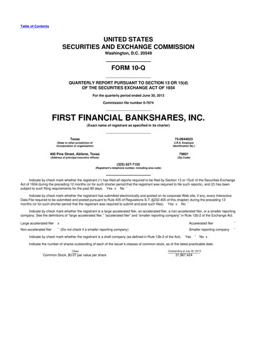 Thumbnail First Financial Bankshares 10-Q Quarterly Report FY2013 