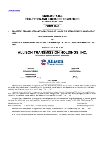Thumbnail Allison Transmission
 10-Q Quarterly Report FY2013 
