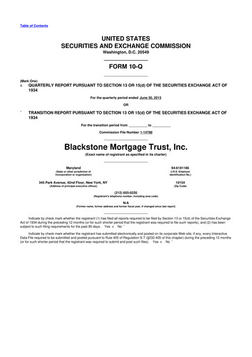 Miniature Blackstone Mortgage Trust
 10-Q Rapport trimestriel 2013 