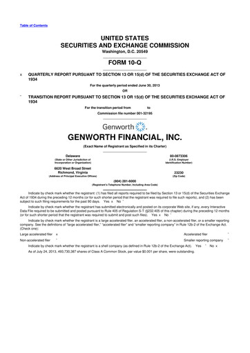 Thumbnail Genworth Financial
 10-Q Quarterly Report FY2013 