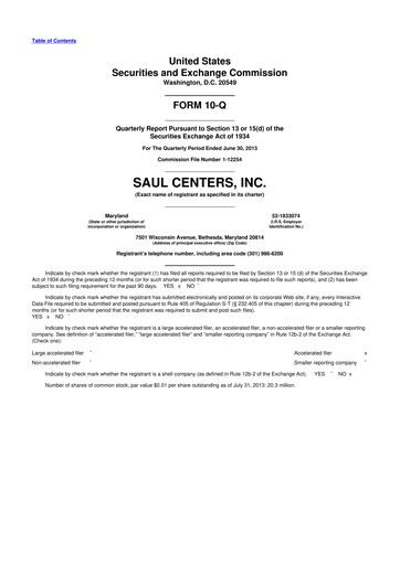 Thumbnail Saul Centers 10-Q Quarterly Report FY2013 