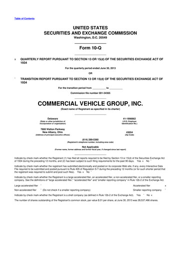 Miniature Commercial Vehicle Group (CVG) 10-Q Rapport trimestriel 2013 