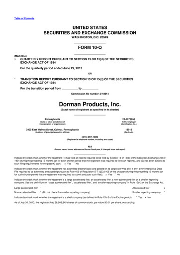 Thumbnail Dorman Products 10-Q Quarterly Report FY2013 