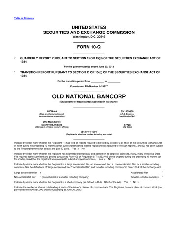 Miniature Old National Bank
 10-Q Rapport trimestriel 2013 