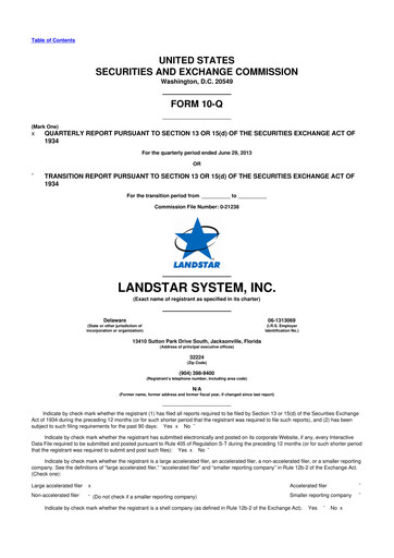 Miniature Landstar System
 10-Q Rapport trimestriel 2013 