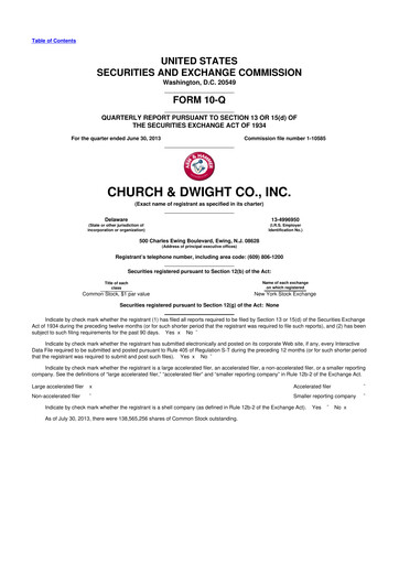 Thumbnail Church & Dwight
 10-Q Quarterly Report FY2013 